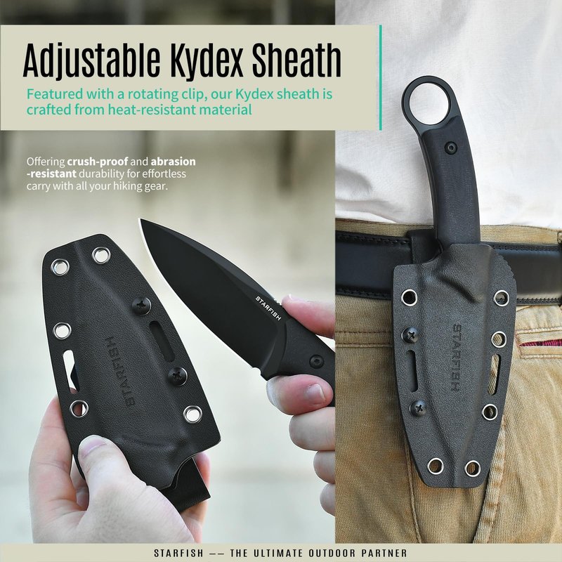 STARFISH 3.5” Full Tang Fixed Blade Knife, DC53 Steel Titanium Coating Blade G10 Handle Bowie Knives with Sheath for Camping, Hiking, Survival