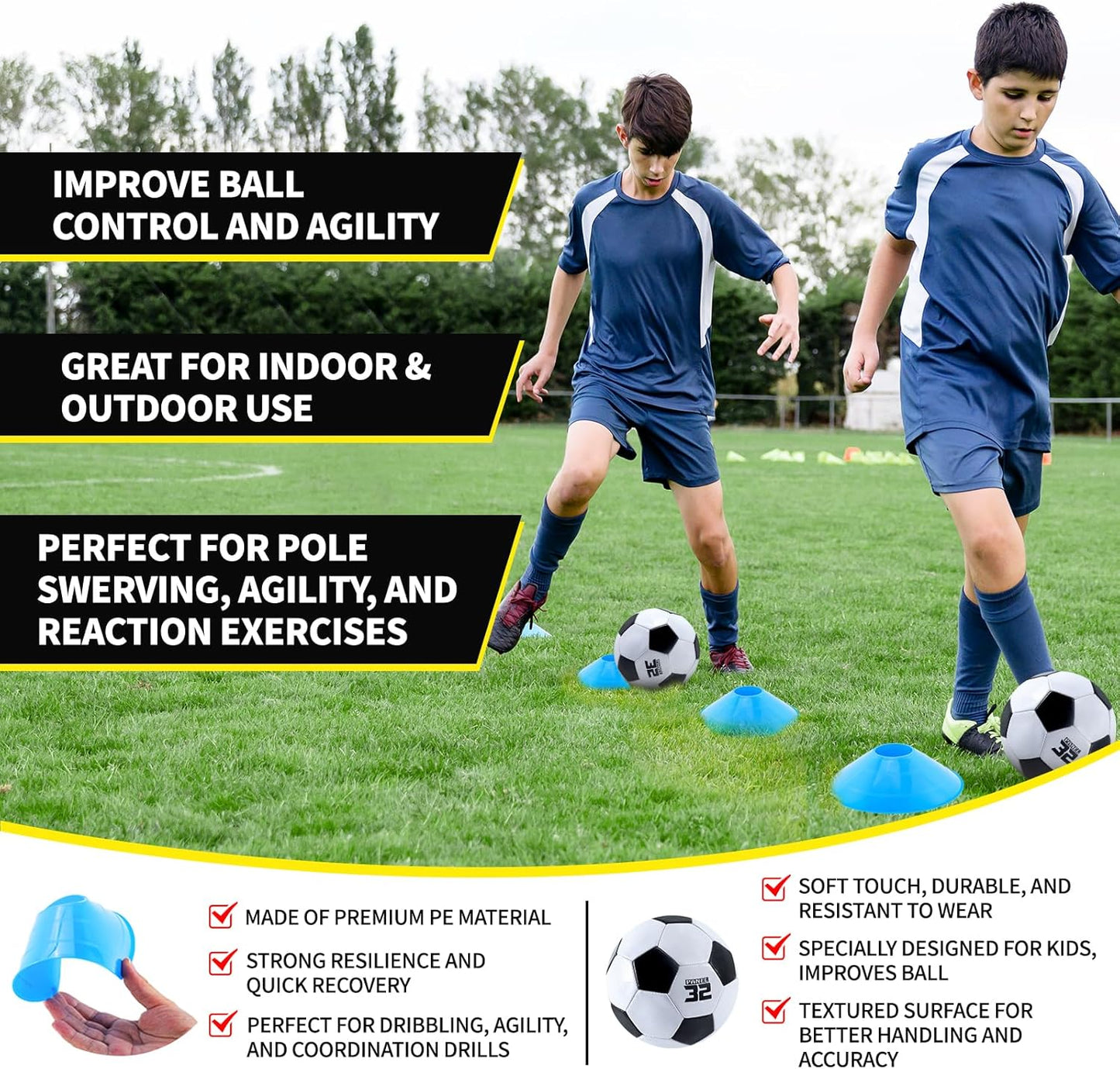 Skiennix Kids Soccer Goals - Portable Foldable Practice Nets with Training Equipment Set | Includes Ball, Cones & Carry Bag