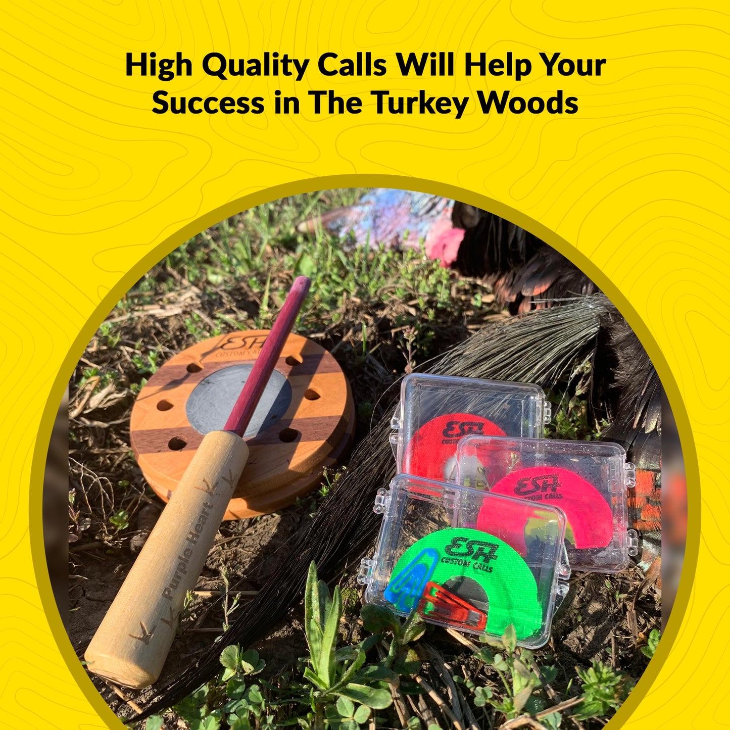 ESH Double-Sided Glass and Slate Turkey Pot Call with Purple Heart Striker – Realistic Hen Sounds – Hunting Call for Beginners & Pros