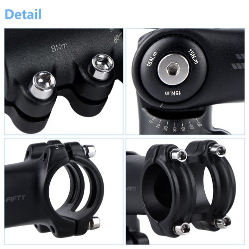 FIFTY-FIFTY Adjustable Alloy Bike Stem, 0-60 Degree Mountain Bike Riser Stem for 1-1/8 Steer Tube 31.8mm Handlebar, Fit for Most Bicycle, Road, MTB, E-MTB with 2 Hex Keys (Black, 110mm)