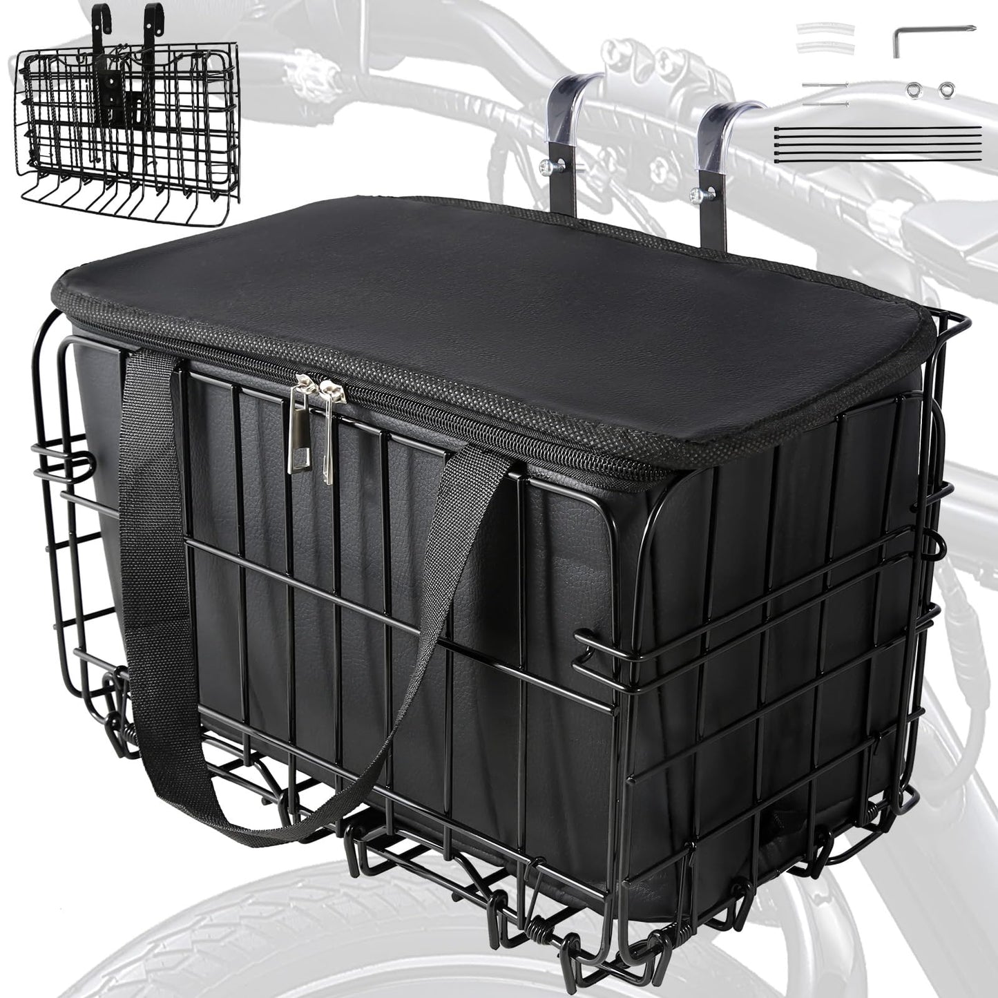 Bike Basket Front, Folding Bicycle Basket with Removable Waterproof Liner Bag,Quick Release Design,Rear Hanging Cargo Rack,Bike Accessories Frame Basket for Adult Women Men Carrying Dogs,Pet,Grocery
