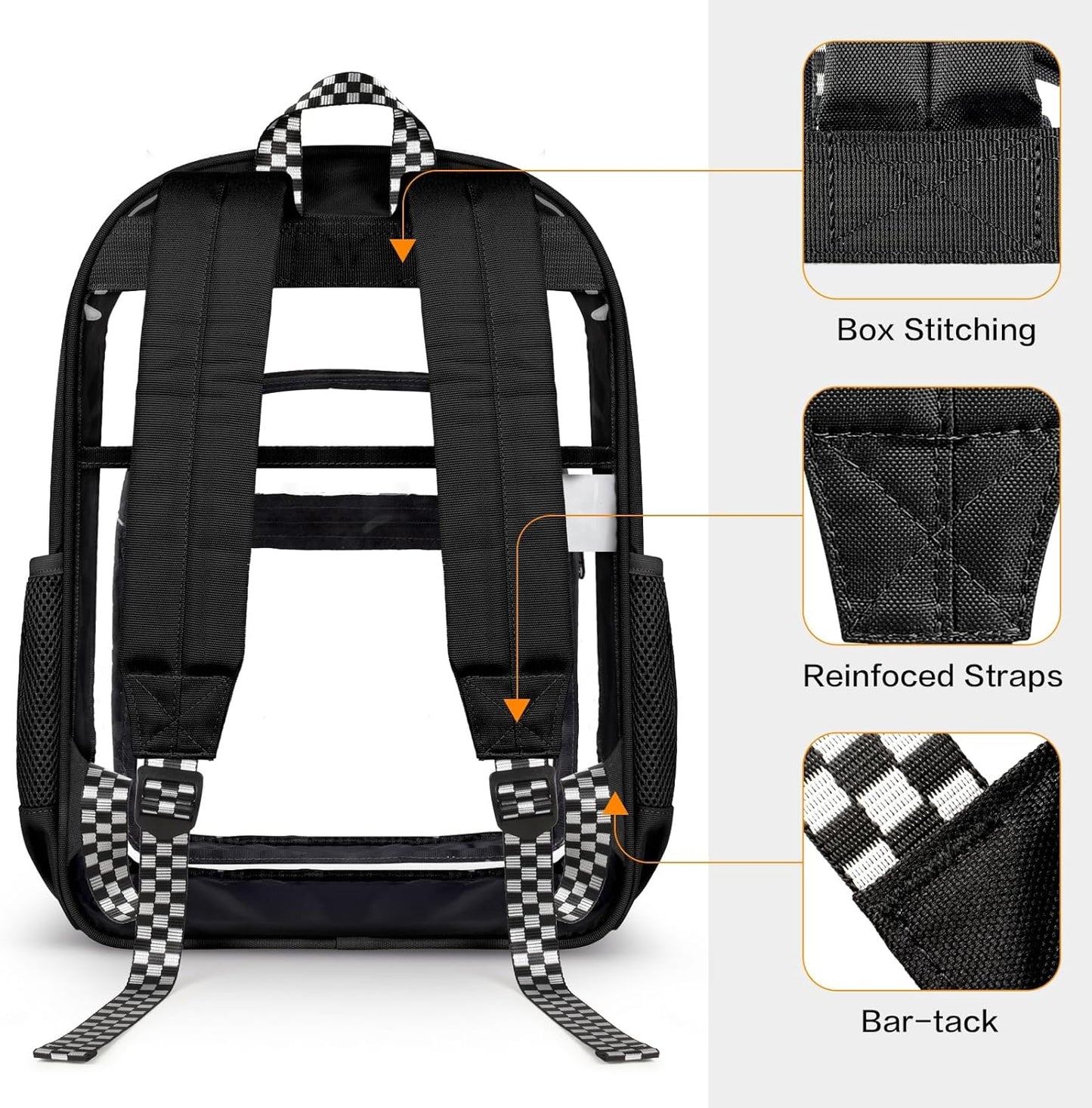 PAMANO Clear Backpack - Heavy Duty Transparent Bookbag for College & Travel | Black PVC Design