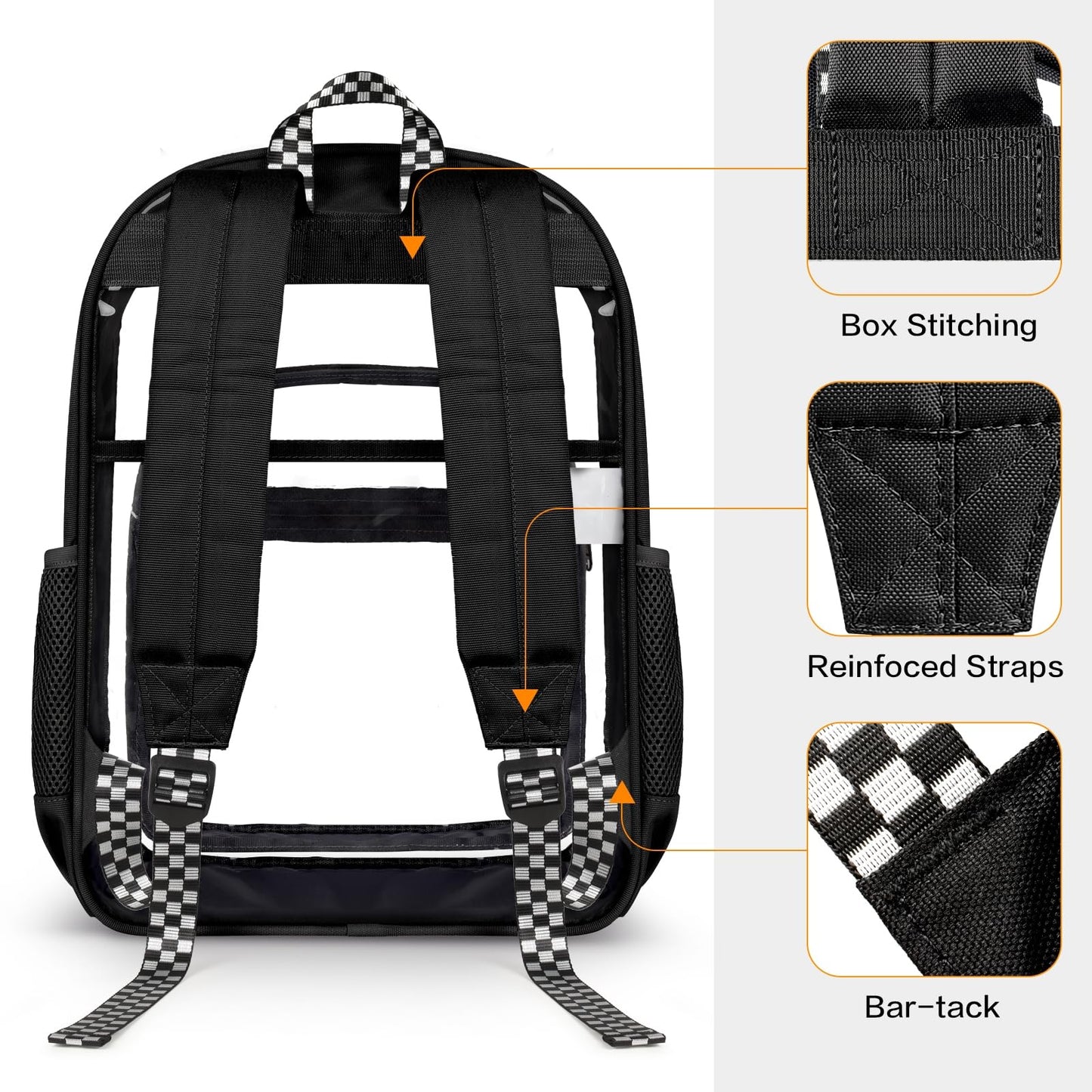 PAMANO Clear Backpack Heavy Duty Fabric & PVC Transparent Bookbag, See Through Bag for College Work Travel Security, Black