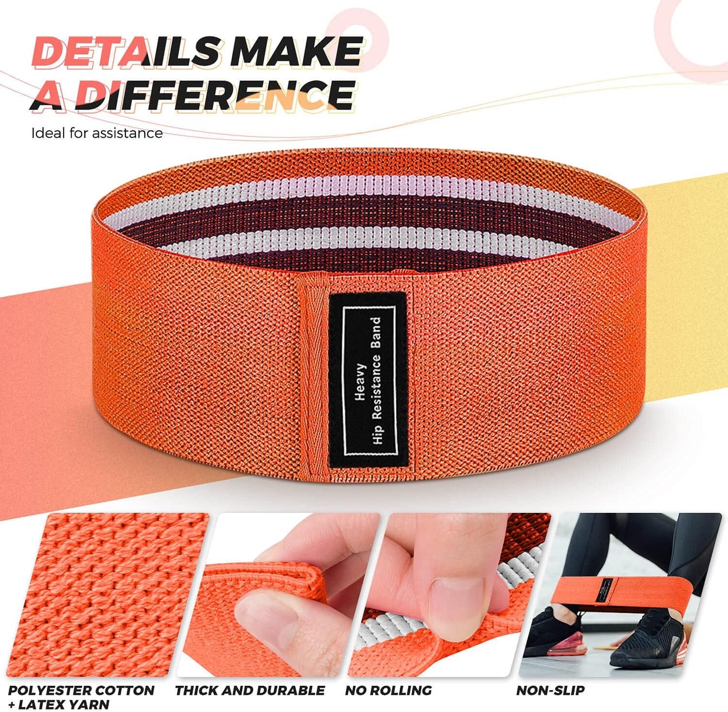 Renoj Resistance Bands - 3-Piece Professional Exercise Set for Pilates, Yoga, Home Gym | Heavy, Medium, Light Fabric Loops for All Fitness Levels