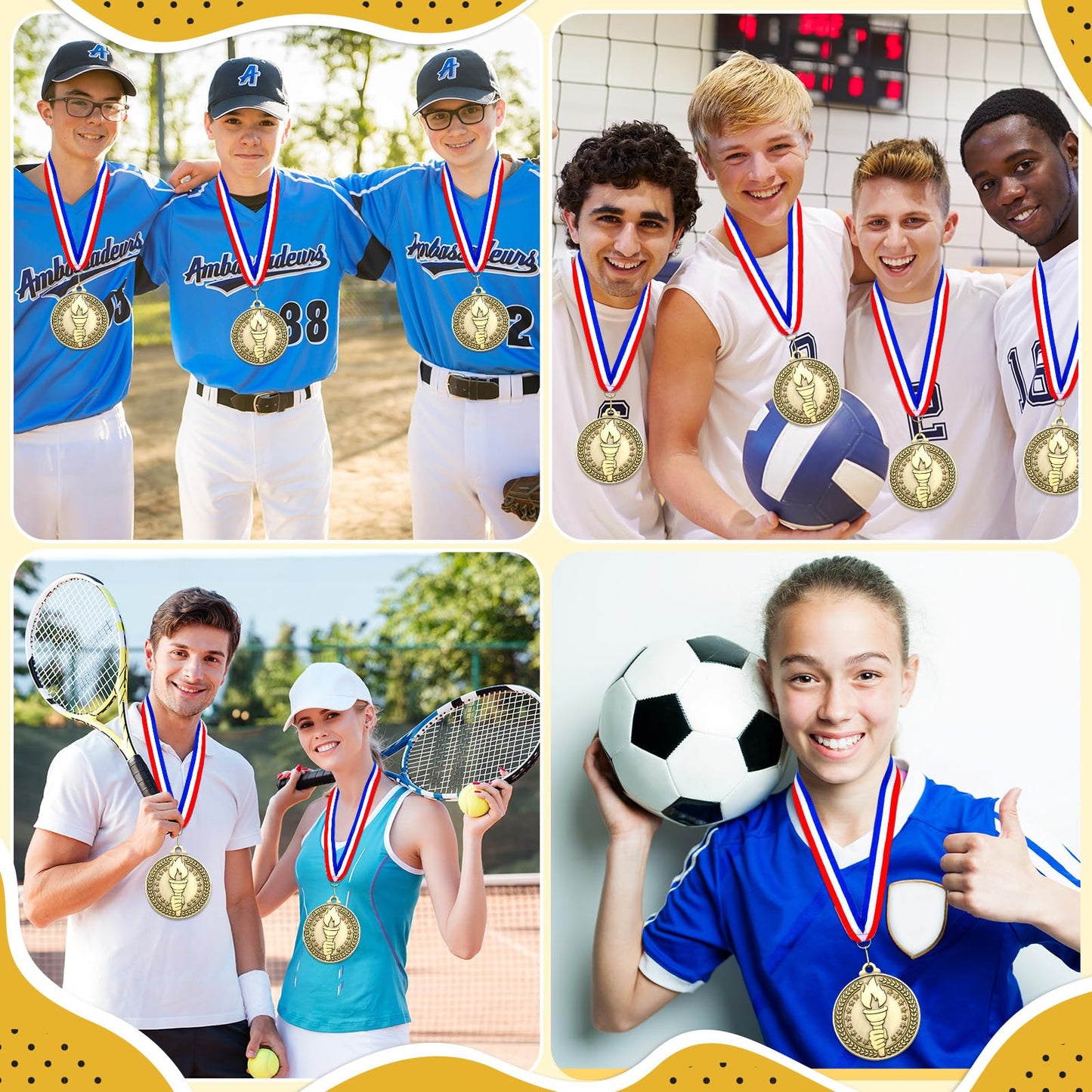 Remuuly 30 Pcs Gold Medals Bulk 2'' Basketball Soccer Baseball Volleyball Football Lacrosse Kickball Cheer Bowling Trophy Medals for Awards for Sports Participation Winner Gift(Gold,Torch)