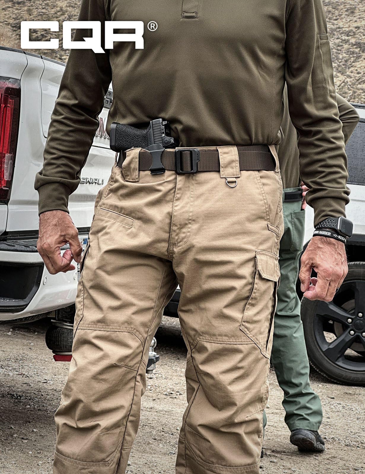 CQR Men's Tactical Pants, Water Resistant Ripstop Cargo Pants, Lightweight EDC Work Hiking Pants, Outdoor Apparel, Raider Mag Pocket Khaki, 36W x 32L