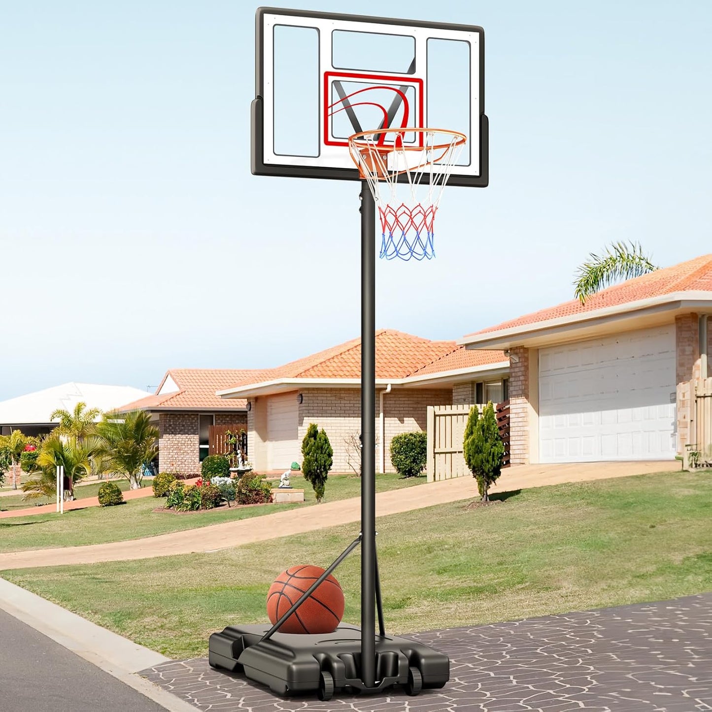 TONBUX Adjustable Basketball Hoop - 10FT Portable Goal with 44-Inch Backboard for Kids & Adults