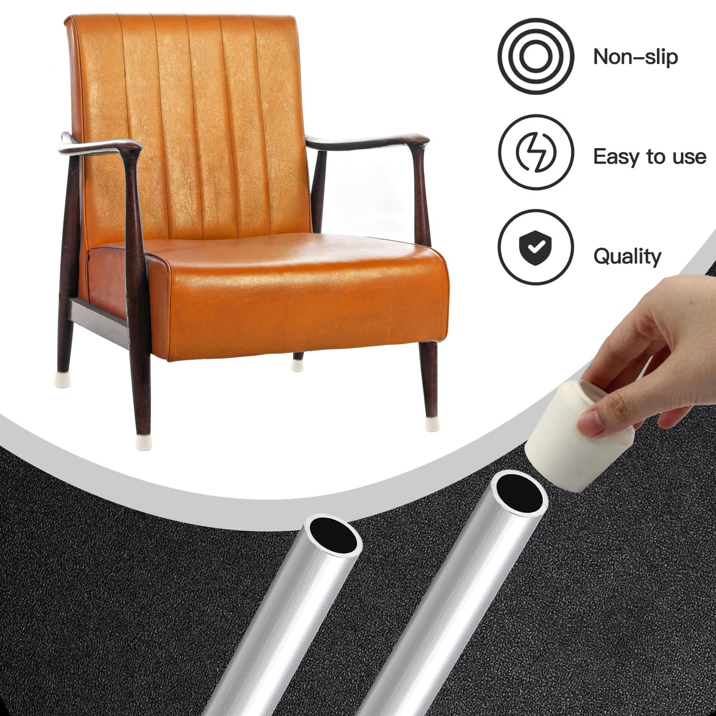 suiwotin 4pcs 1-1/2 Inch Round Chair Leg Tips Caps, Non-Slip Rubber Chair Leg Floor Protectors, White Furniture Leg Caps Fit for 1.45"-1.5" (37-38mm) Diameter Round Feet