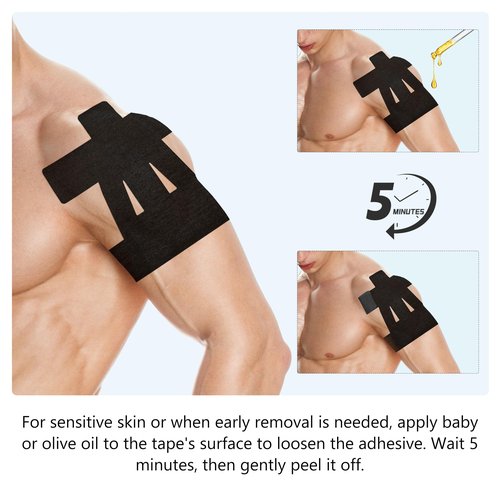 Precut Kinesiology Tape for Shoulder – 14 PCS Elastic Shoulder Support Tape, Waterproof & Breathable, Hypoallergenic Sports Tape for Pain Relief, Black