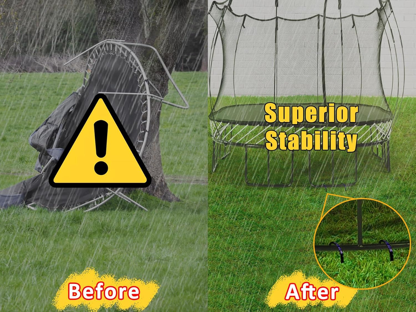 RIY Trampoline Stakes - Heavy Duty 12-Inch Ground Anchors for High Wind Stability | Durable T-Hook Included