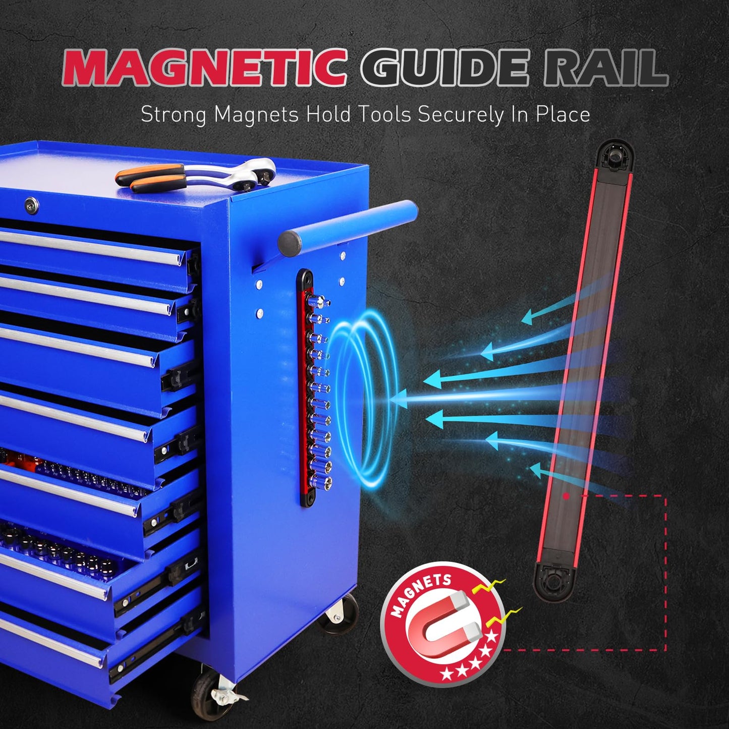 12-Piece 1/4" Drive SAE Standard Socket Set 5/32" to 9/16" with 1-Piece Magnetic Organizer Rail Rack, Premium 6-Point Shallow Socket Assortment Include a 3/8" to 1/4" Adapter
