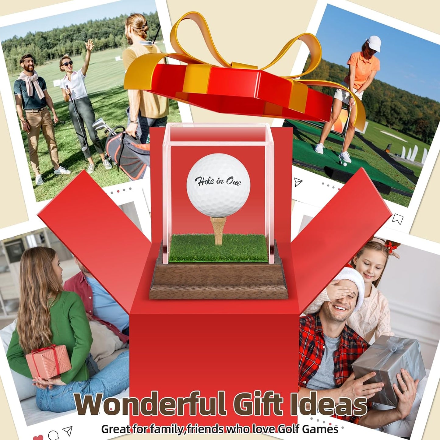 Wanult Golf Ball Display Case - Premium Acrylic Holder with Wood Base & Lifelike Turf | Perfect Gift for Golf Enthusiasts
