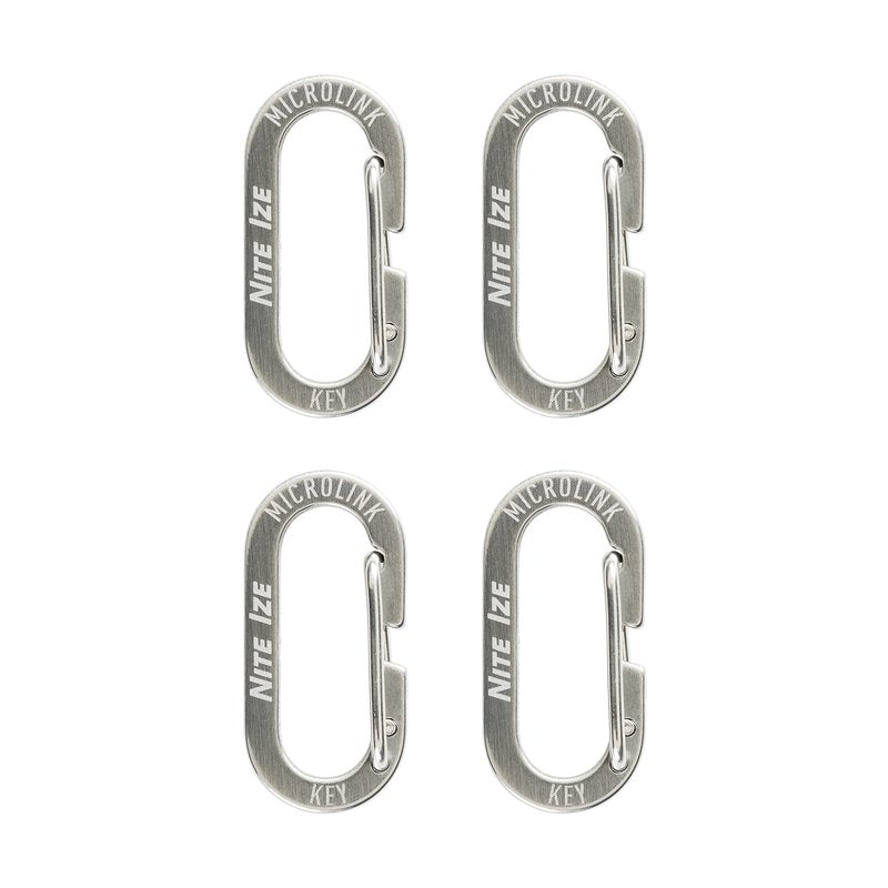 Nite IZE MicroLink Carabiner, Stainless Steel Mini Key Rings for Keys Fobs MultiTools and More, 4 Pack