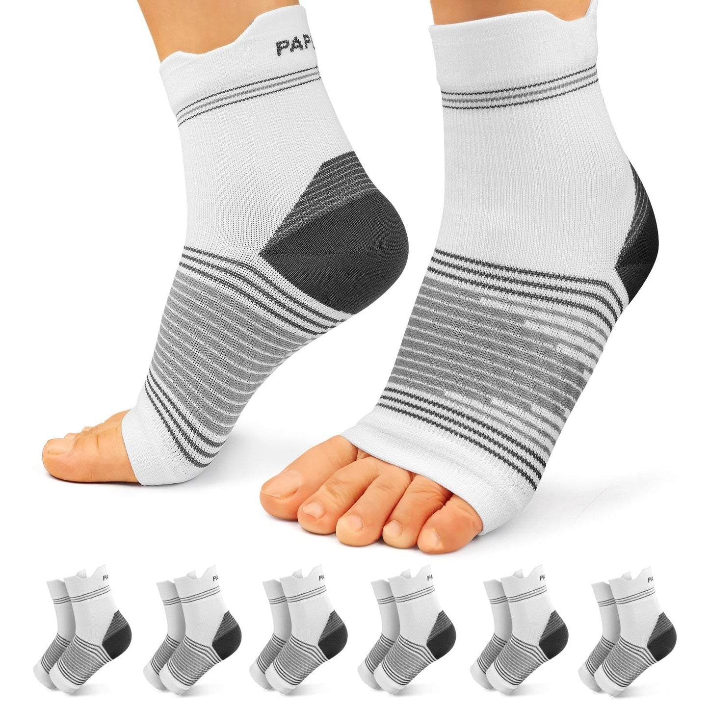 6 Pairs Plantar Fasciitis Socks for Men & Women, Ankle Brace Compression Socks with Arch Support for Achilles Tendonitis, Heel Pain, Swelling & Arthritis Relief, White, Small
