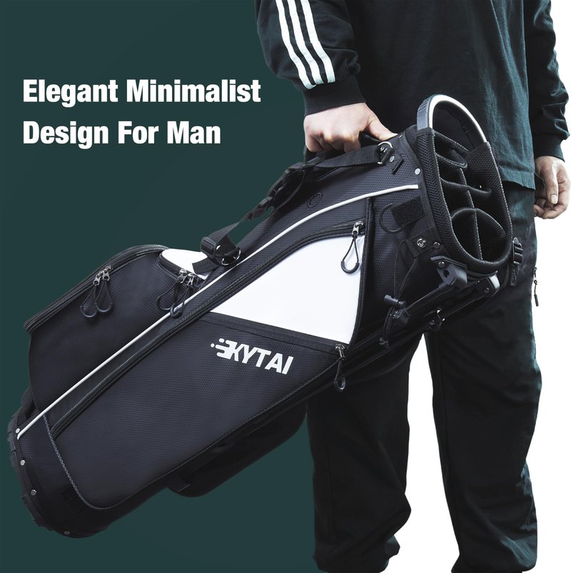 KYTAI Lightweight 7 Way Divider Golf Stand Bag for Men/Women- Dual Straps, Stable Stand, Multiple Pockets, Rain Hood & Towel Ring (Black/White)