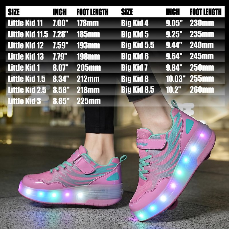 Wooowyet LED Roller Skate Shoes for Kids Boys Girls Light Up Fashion Sneakers Wheels Wheeled USB Rechargeable Hook&Loop Pink Little Kids Size 10