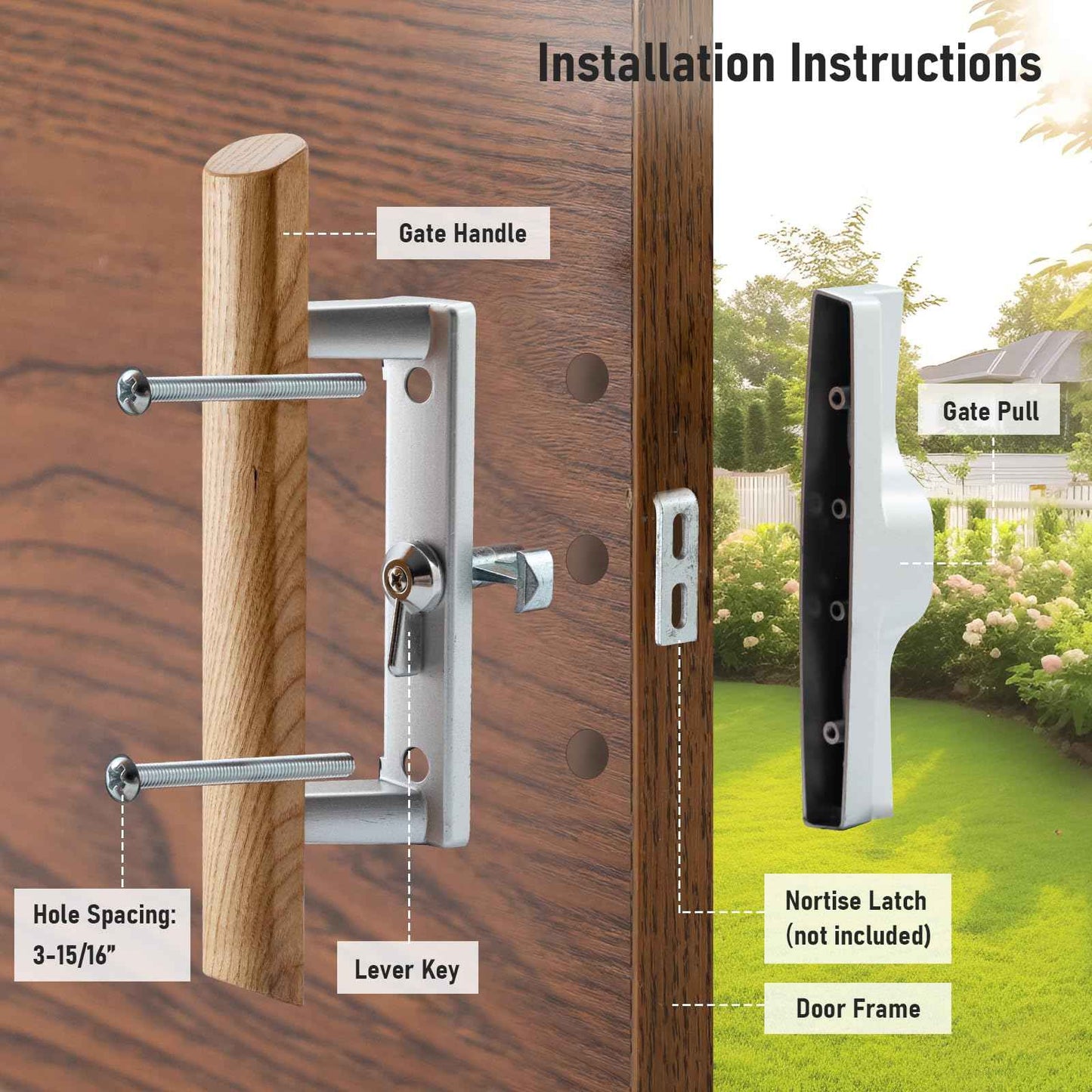 HOME MASTER HARDWARE Patio Sliding Door Handle Set, Non-keyed Sliding Screen Door Handles with Wood Handle, Sliding Door Hardware Fits 3-15/16" Hole Spacing