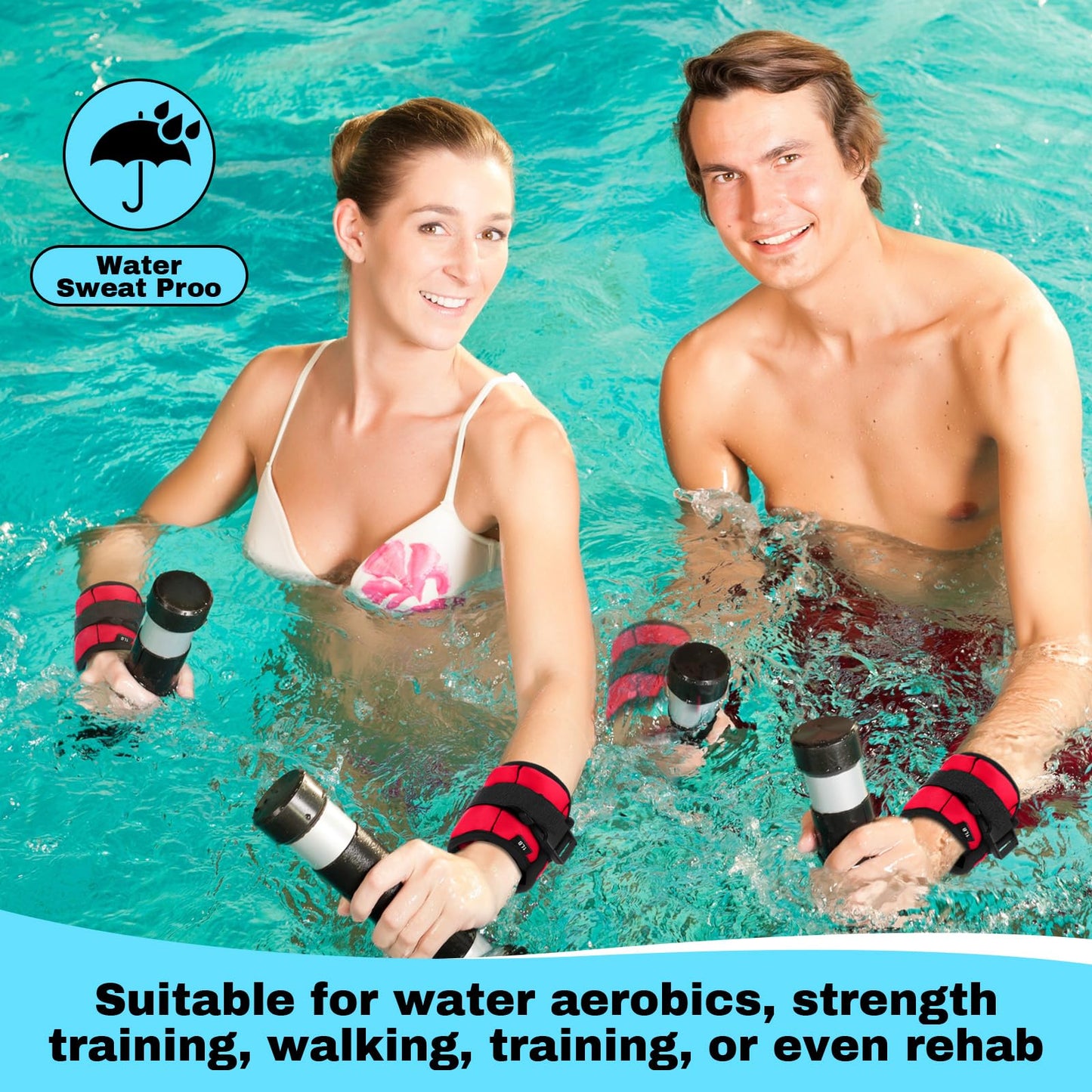 Hollowfly 2 Pairs Ankle Wrist Weights for Land or Aquatic Exercise Aqua Cuffs Aqua Aerobics Fitness Bands for Ankle and Wrist Adjustable Weights for Swimming Pool Workout Equipment(Red,1lb)