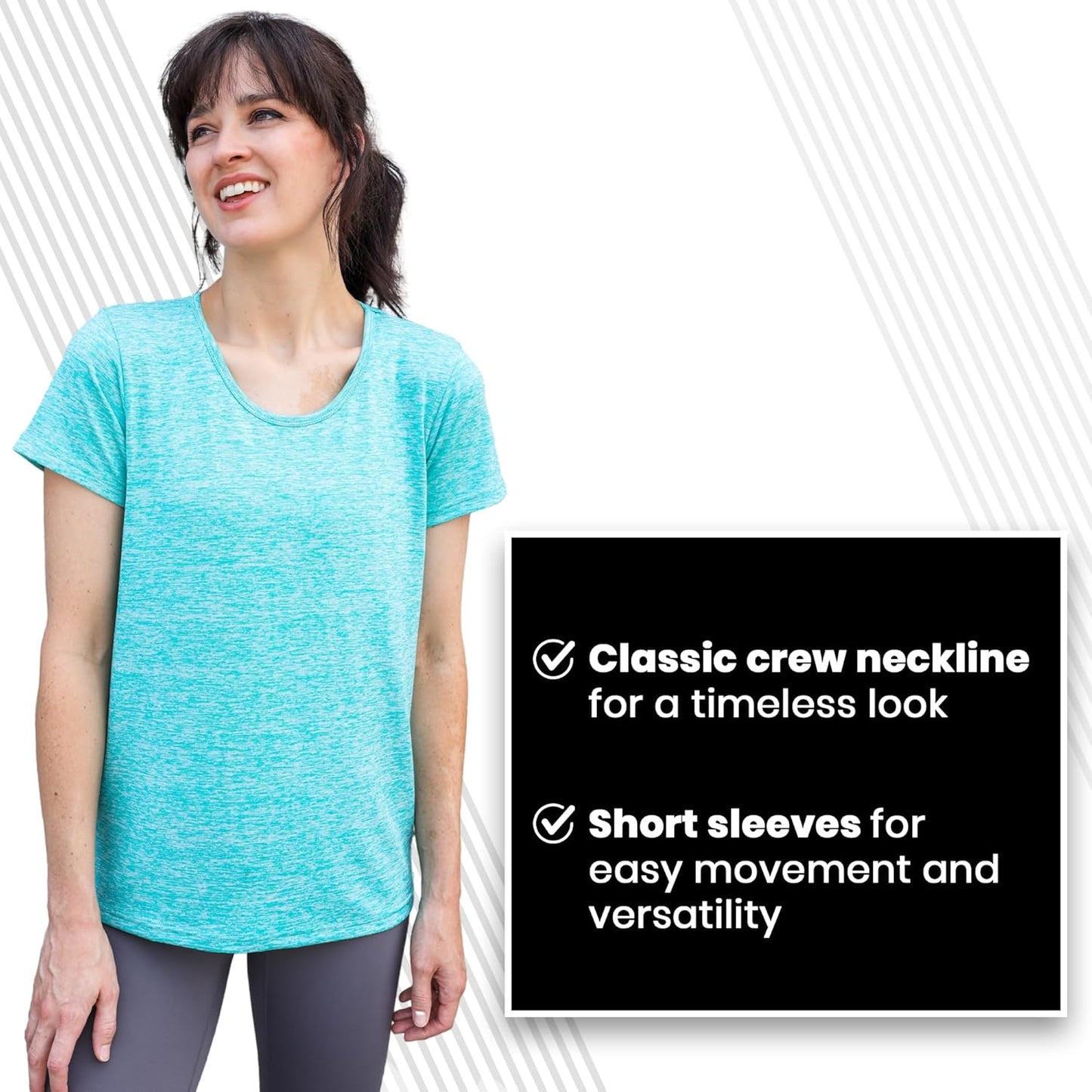 Skiennix Women's Dry-Fit Crewneck T-Shirts - Moisture-Wicking Activewear for Yoga & Gym | 5 Pack