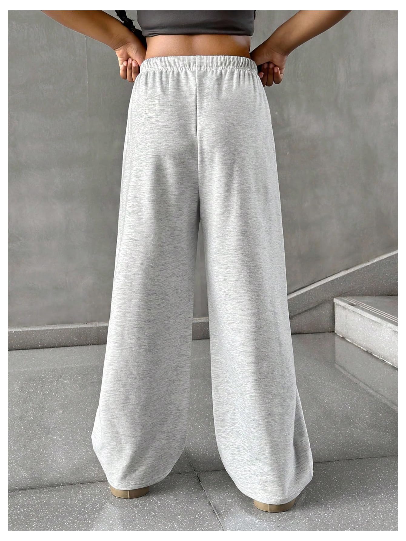 RoseSeek Girl's Sweatpants Drawstring Waist Wide Leg Pants Casual Athletic Trousers Baggy Workout Summer Pants Grey 12 Years