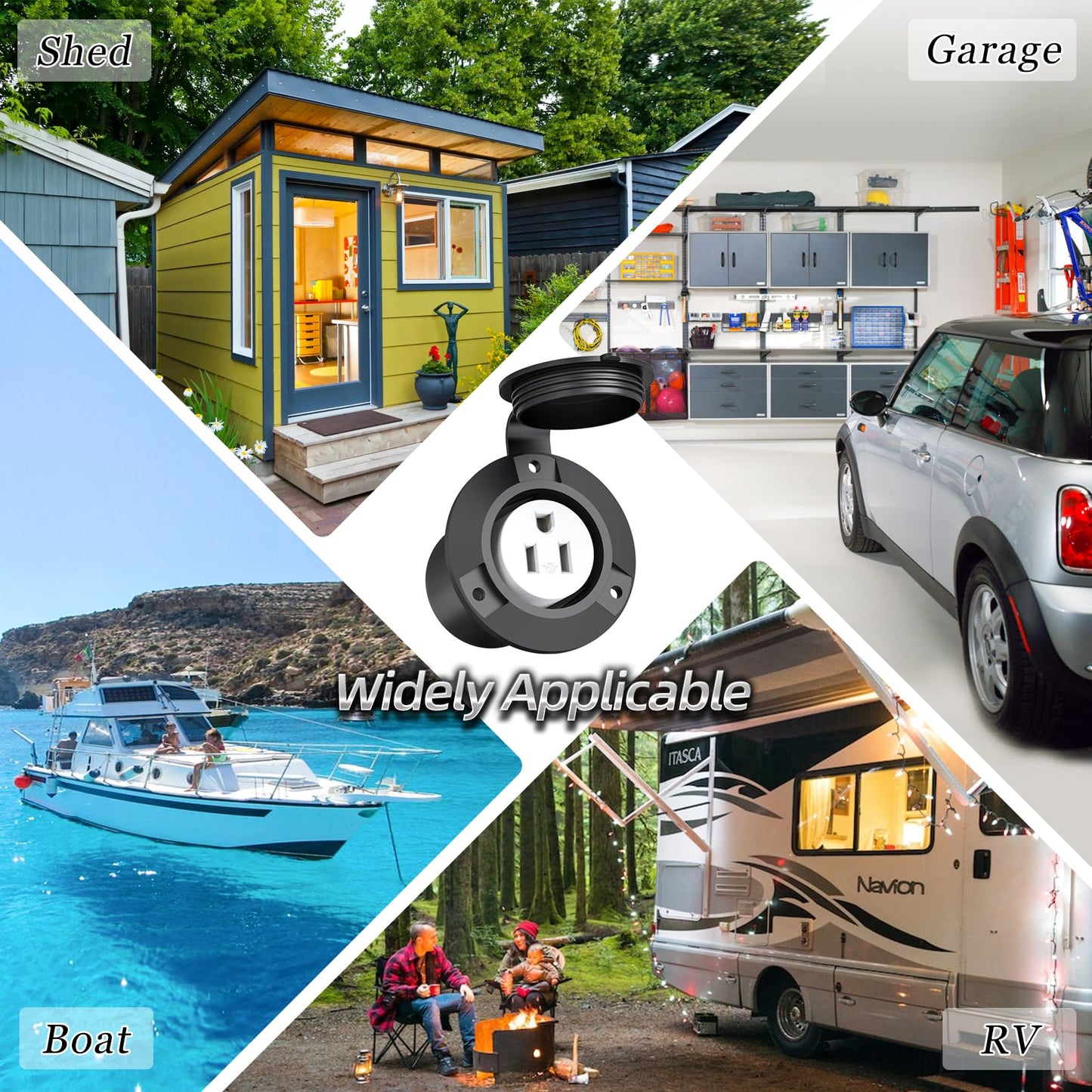 120V 15A Flanged Outlet Female Electrical Outlet with Cover NEMA 5-15R Waterproof Receptacle for RVs Marine Truck Bed Block Heater ETL Listed