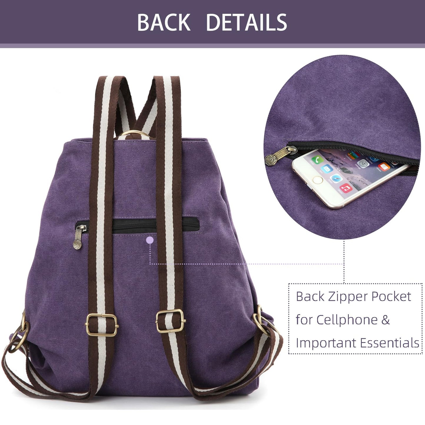 Goodhan Women Canvas Backpack Daypack Casual Shoulder Bag, Vintage Heavy-duty Anti-theft Travel Backpack