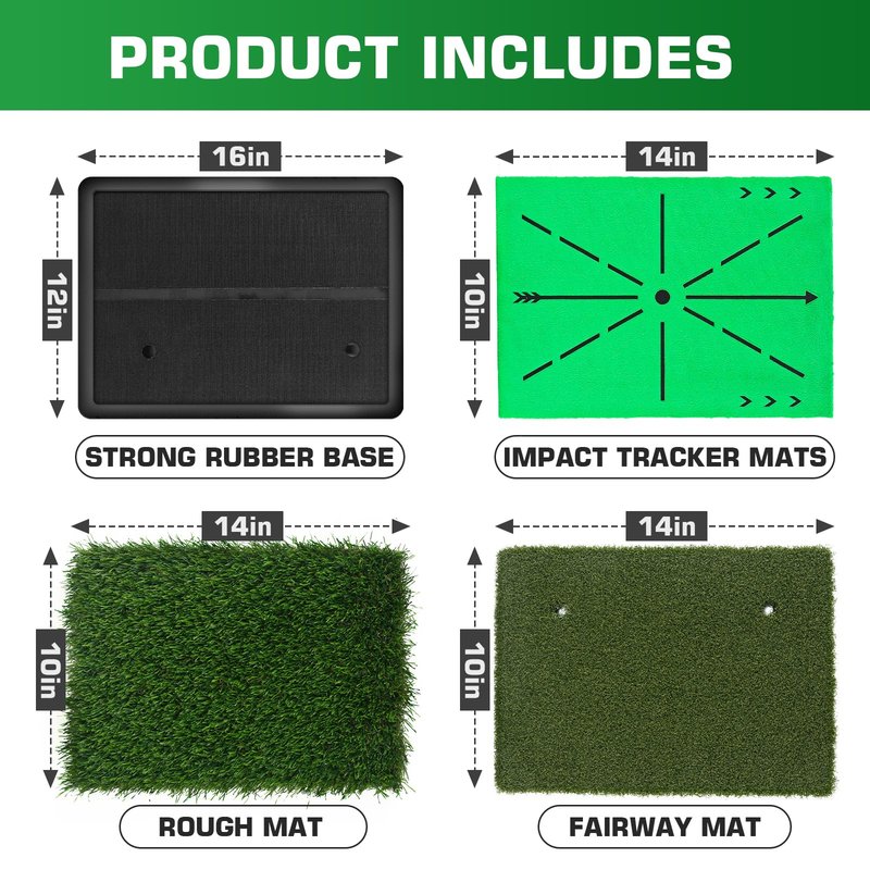 Treeroot 3 Pack Premium Golf Hitting Mat, Replaceable Golf Practice Mats, Golf Swing Mat for Swing Path Feedback Detection, Non-Slip Heavy-Duty Rubber Base, for Indoor/Outdoor Batting Training