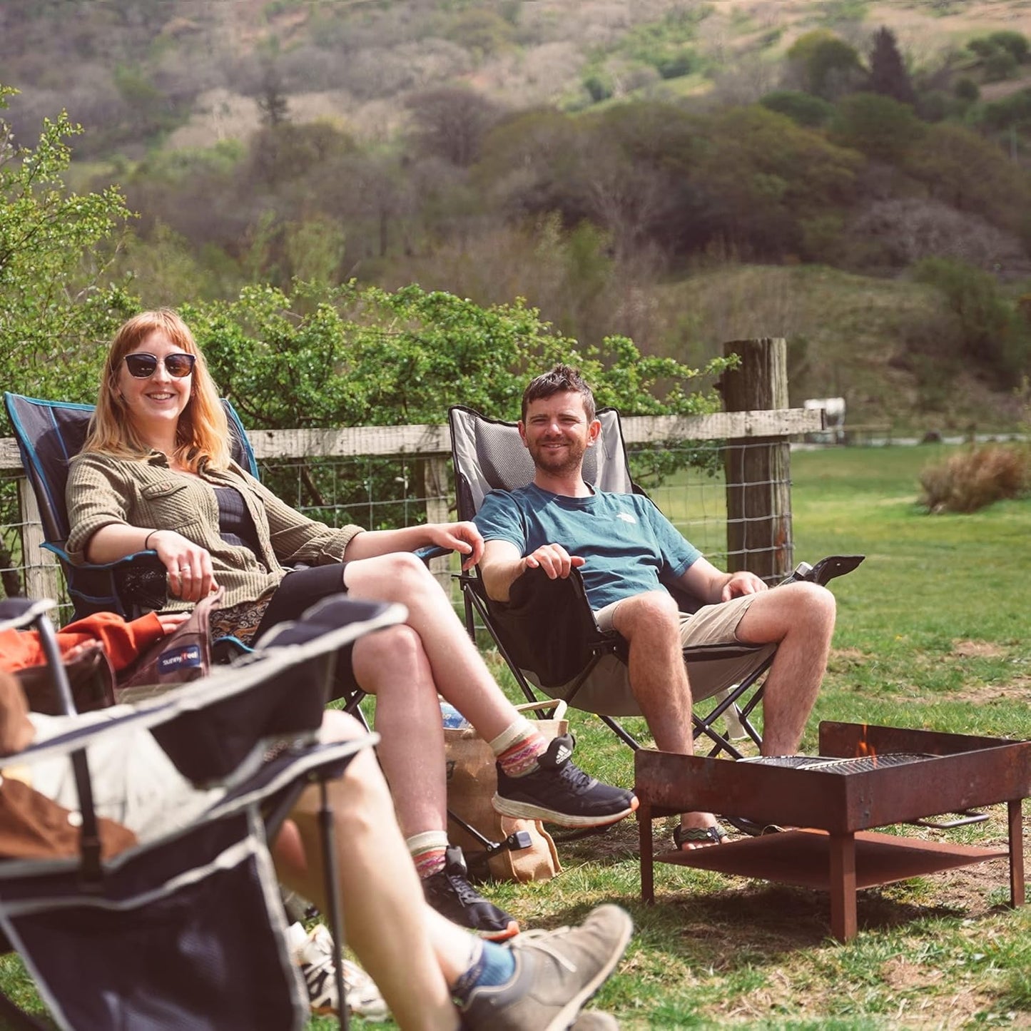 SUNNYFEEL Oversized Rocking Camping Chair - Fully Padded High Back Recliner with Side Pocket | Supports 500 LBS