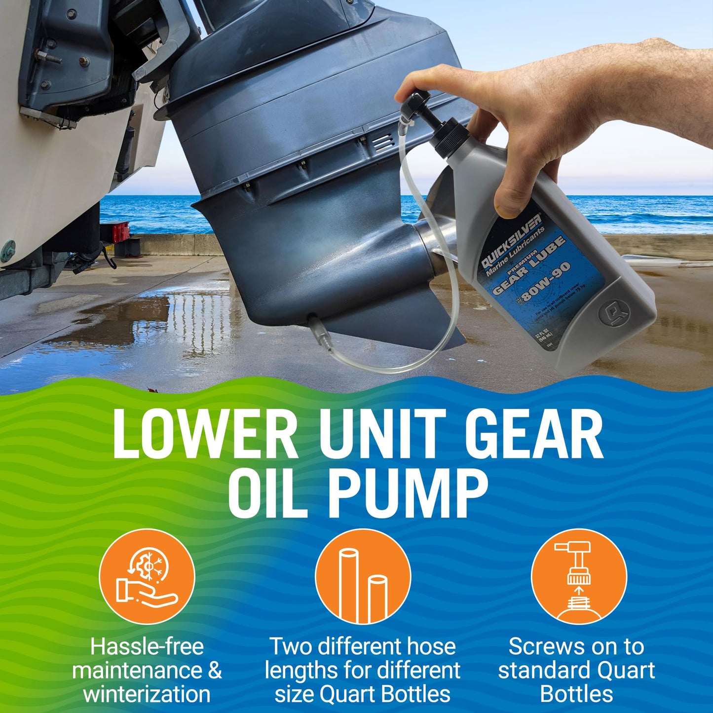 Lower Unit Gear Oil Pump, Quart Bottle Lube Transfer, Marine Transmission Fluid, Rear Differential Service, Boat Winterizing Kit
