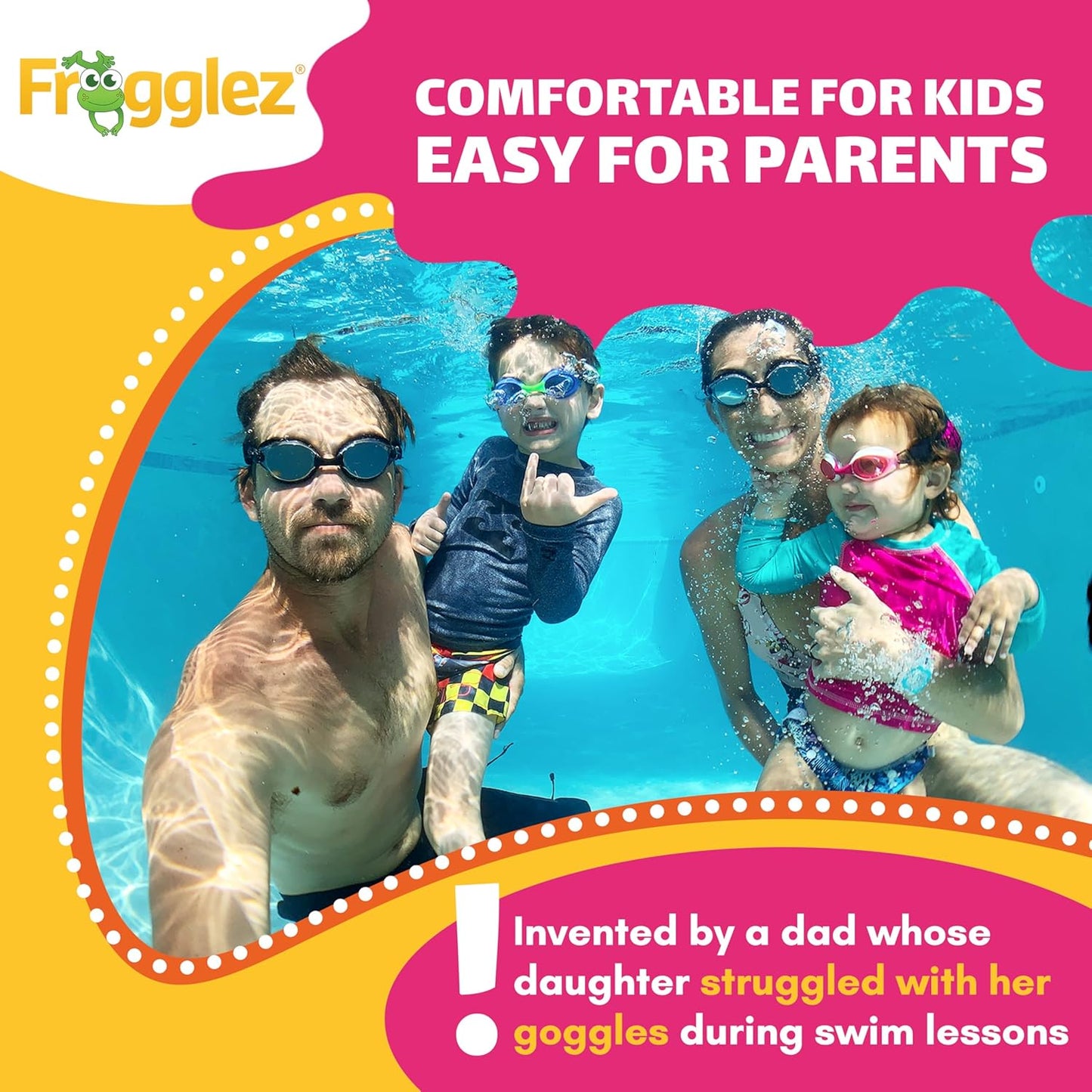 Frogglez Anti-Fog Swimming Goggles - Premium Pain-Free Strap for Kids Ages 3-10