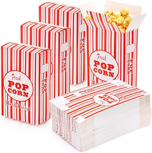 Bekith 100-Pack Paper Popcorn Boxes - Close-Top Containers for Movie Nights & Parties