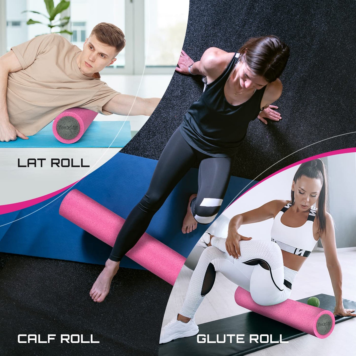 Yes4All Medium Firm PE Foam Rollers for Yoga & Pilates, Available in 12, 18, 24, 36 inch, Two-Layer PE Yoga Roller for Massage