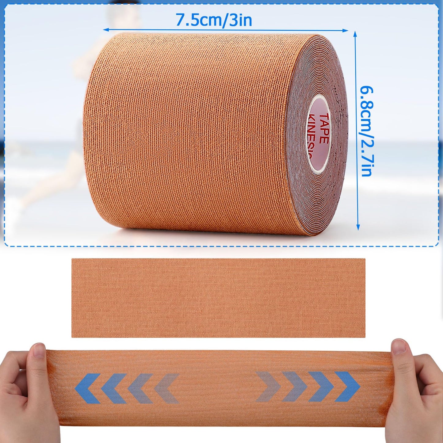 Gsbomzap 3 Rolls Kinesiology Tape, Waterproof, 3in x 5.5yd, Beige