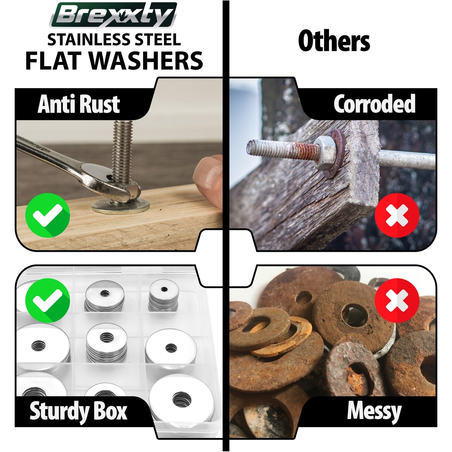 Fender Washers for Screws (100 Pcs) — 304 Stainless Steel Flat Washers Assortment Kit in Different Sizes (M3 M4 M5 M6 M8 M10 M12)—for Home & Industrial Usage