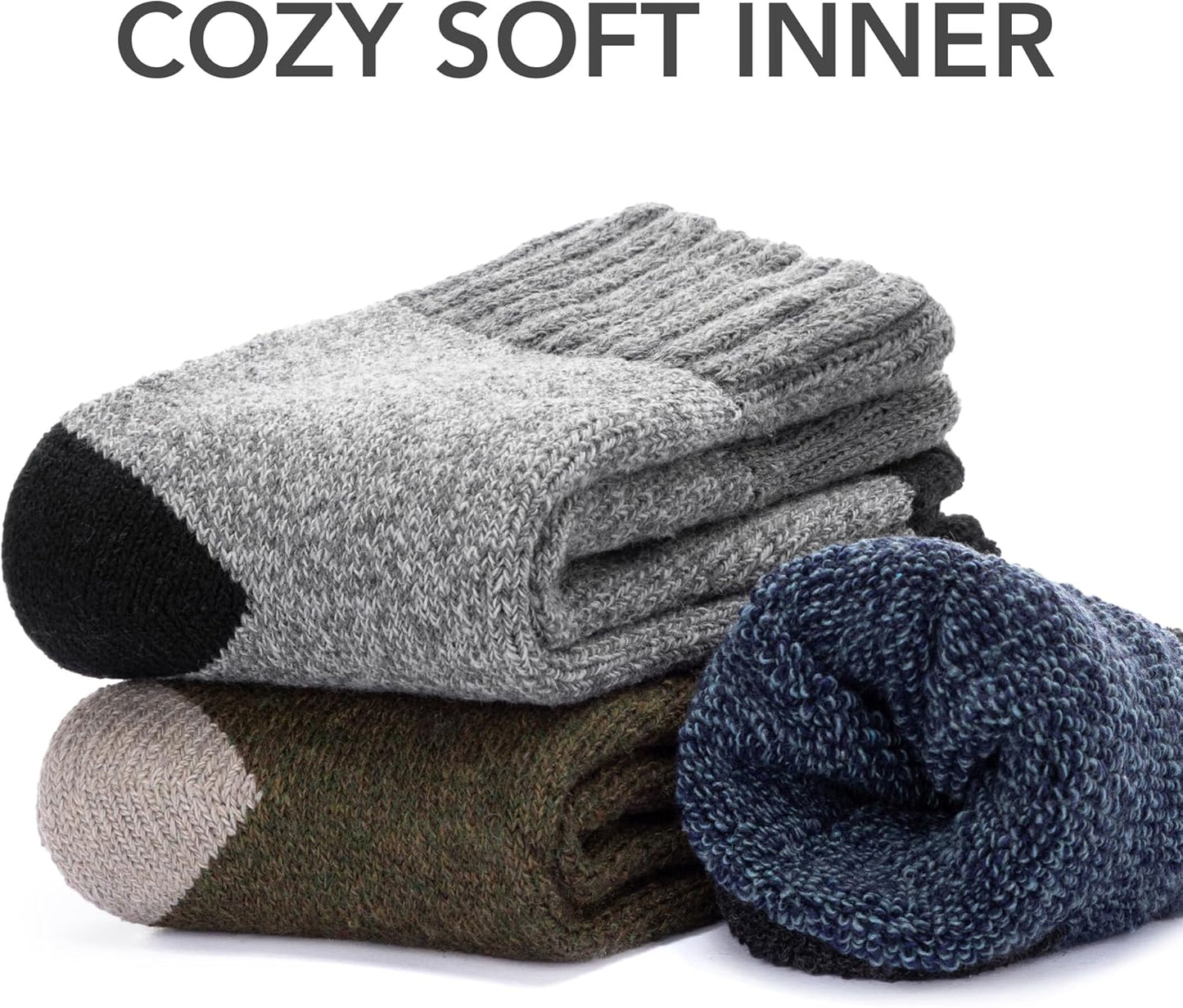 RockDove Men's Thick Knit Wool Blend Crew Socks - Warm, Comfortable & Durable | Perfect for Cold Weather