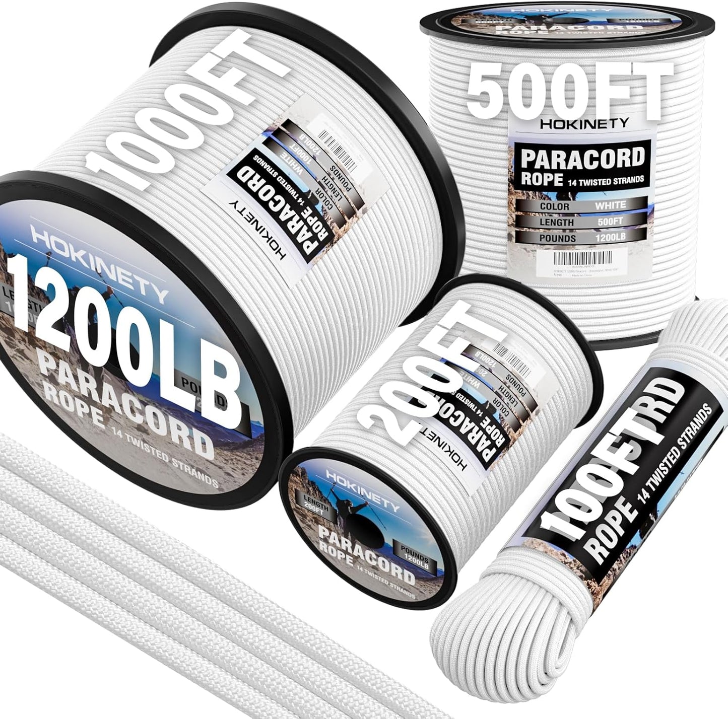 1200 Paracord Rope - 4.4mm 14 Strand Nylon Parachute Cord for Outdoor Camping & DIY Projects | 100FT White