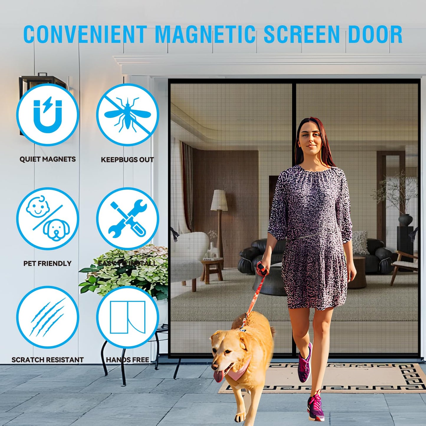 Cnynail Fiberglass Magnetic Screen Door for 72''x80'' Doors,Screen Size 74"x81" Self-Sealing with Strong Magnets, Anti-Tearing Reinforced Fiberglass Mesh Keeps Bugs Out Perfect for Front,Sliding Doors