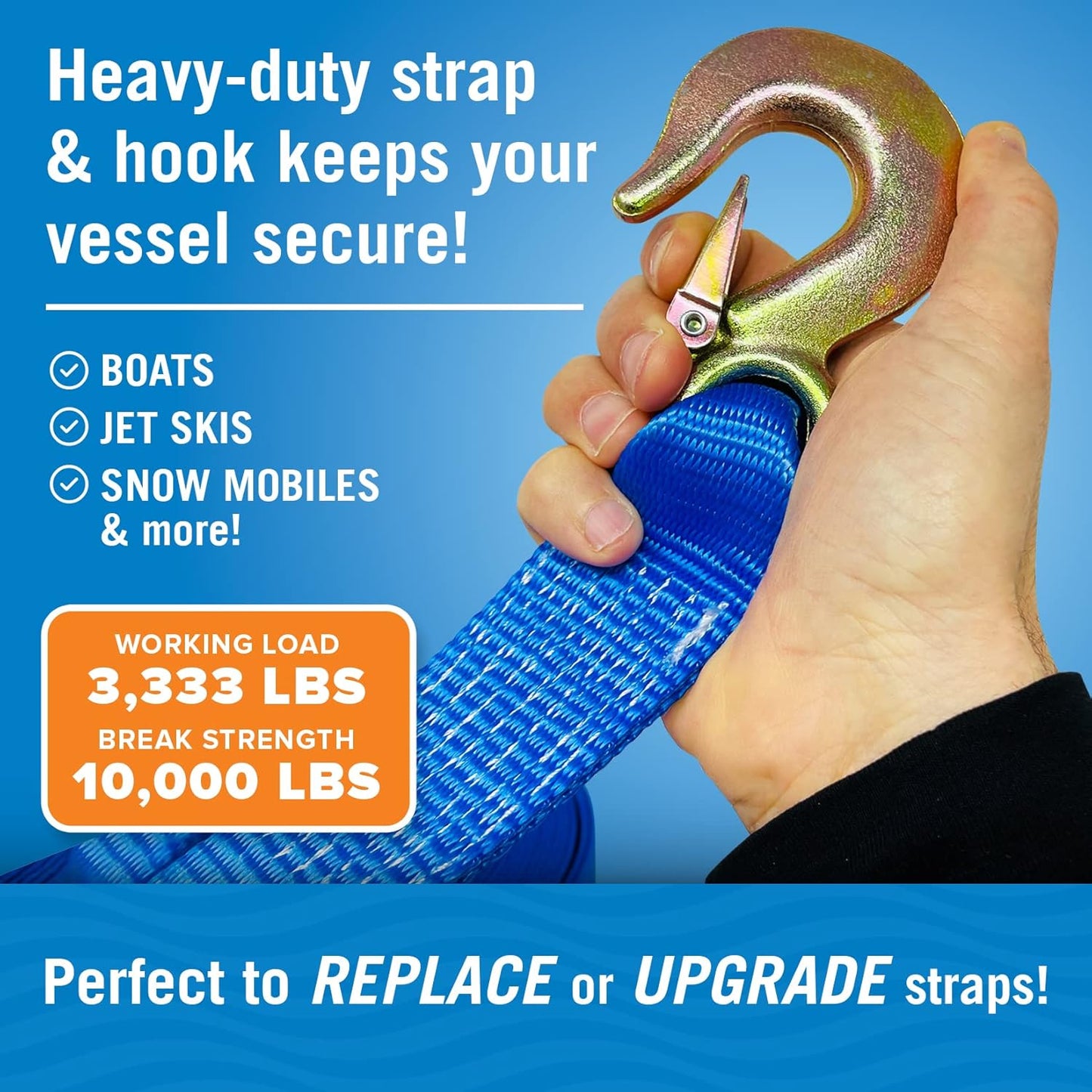 Boat Trailer Winch Strap - Heavy Duty 2 Inch x 20 Feet, 10,000 Lbs Capacity with Hook