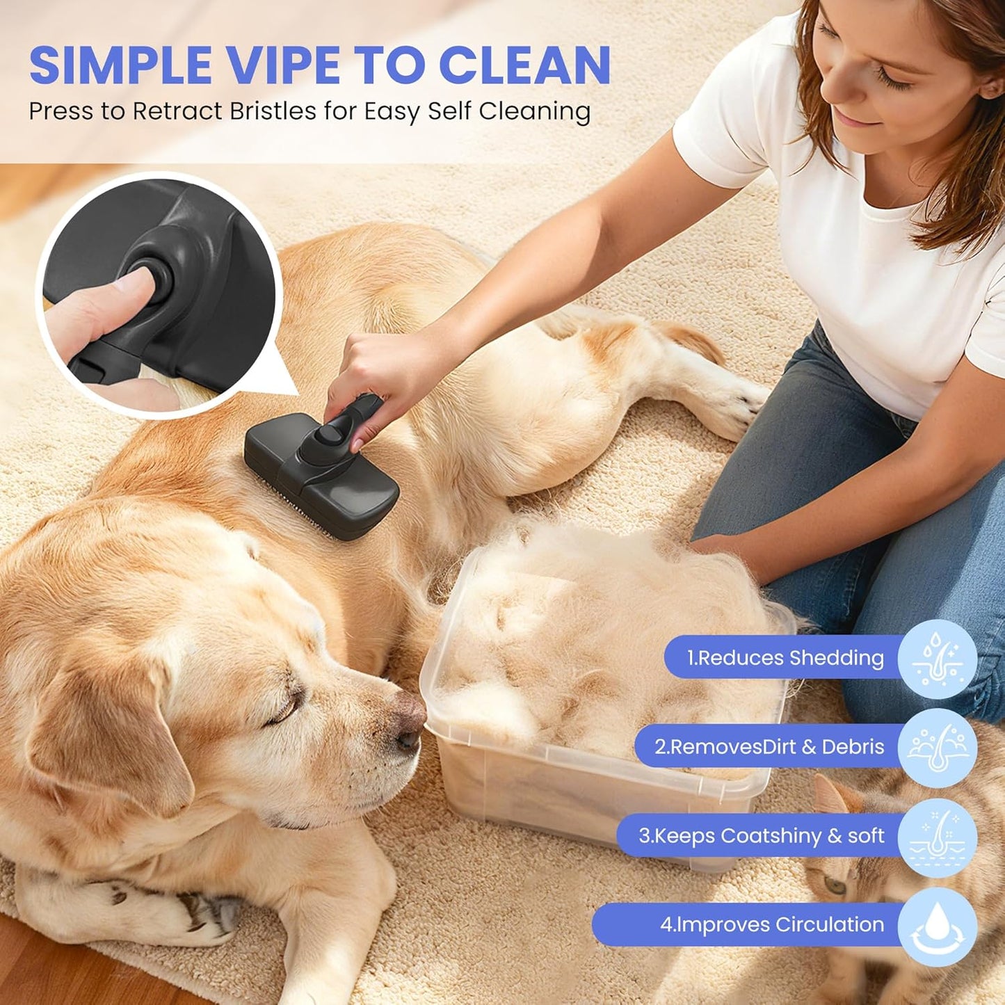 Skiennix Self-Cleaning Shedding Brush - 5-in-1 Professional Grooming Kit for Dogs & Cats | Skin-Friendly Tool