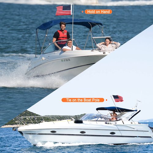 KINGTOP Telescopic Flagpole with American Flag - 12x18 USA Flag for Golf Carts, Boats, Biking | Includes Storage Bag, Durable 48" Stainless Steel Pole and Flag, Meets Safety Laws