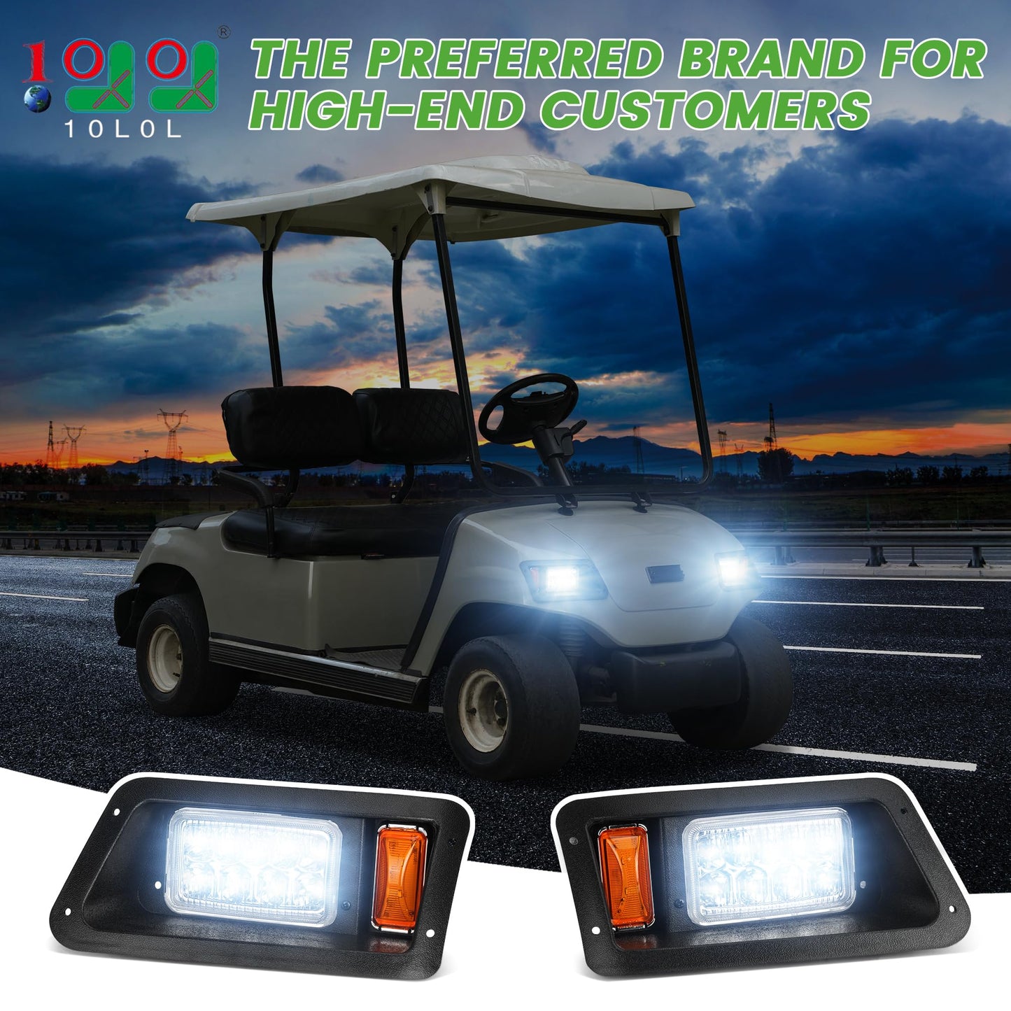 10L0L Golf Cart Head Light Kit for Yamaha G14, G16, G19, G22-12V LED Headlight Assembly with 3Pin Harness, Energy-Efficient Replacement for Gas & Electric Front Driver and Passenger Side