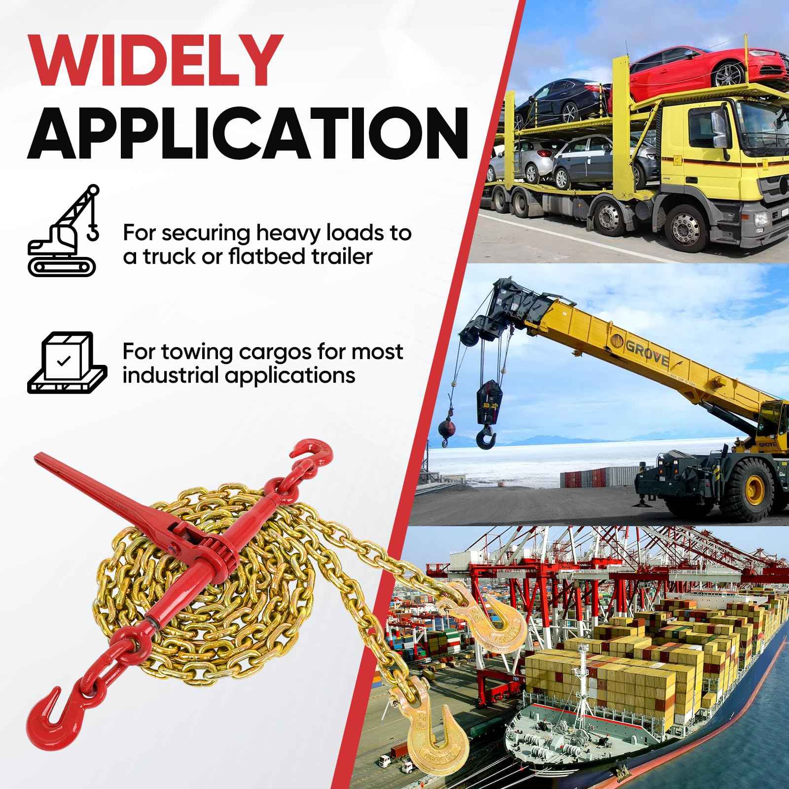 Dollate 2Pack 3/8" to 5/16" Ratchet Chain Load Binder with 5/16"x10FT G80 Heavy Duty Chain, Chain Binder with 5400 Lbs WLL and Chain with 4900 Lbs WLL, Chain Binder and Transport Chain for Tie Down