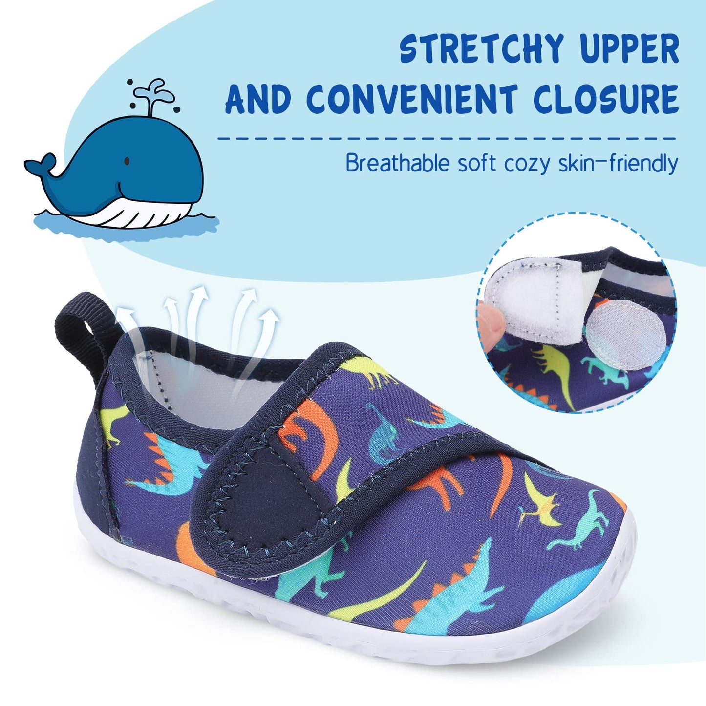 LeIsfIt Boys Girls Water Shoes Kids Aqua Socks Toddler Quick-Dry Swimming Shoes Non-Slip Summer Shoe for Beach Pool Surf, Blue Dinosaur, 8 Toddler