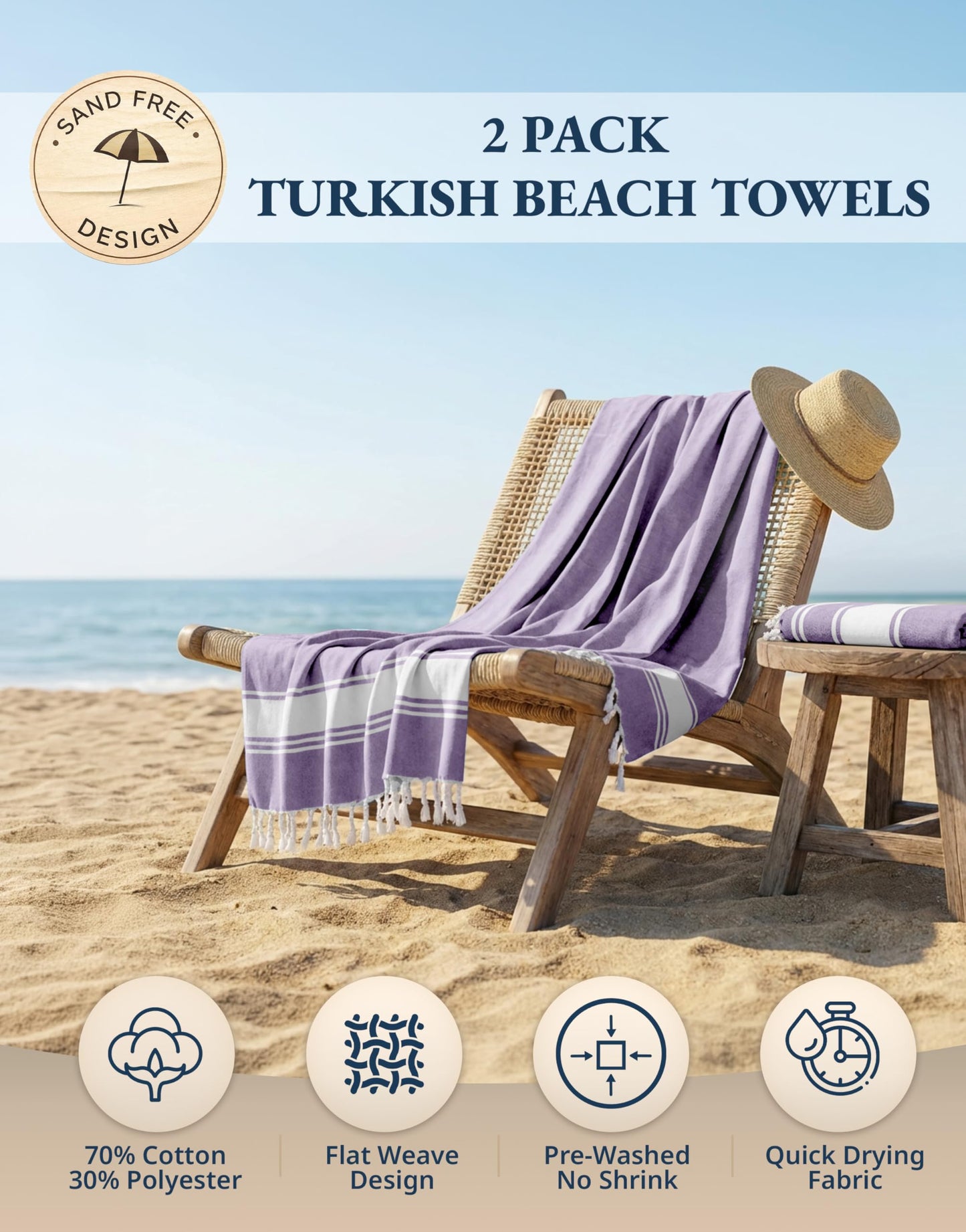 LANE LINEN 2 Pack Beach Towels Oversized, 39"x71", Quick Dry - Regal Orchid