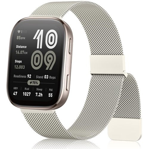 Meliya Metal Band for Amazfit Helio/Bip 6/Bip 5/GTR 4/GTR 3 Pro/3/2/2e/47mm/Balance Watch Band Women Men, 22mm Stainless Steel Metal Loop Replacement Straps for Garmin Venu 3/2/Vivoactive 4 (Starlight)