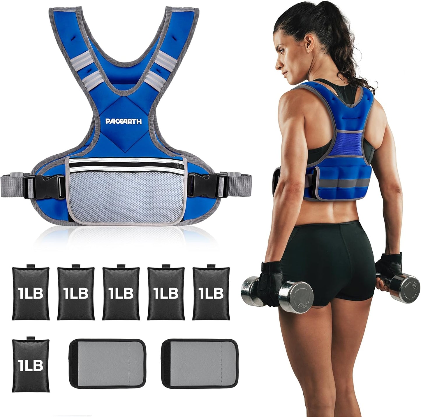 PACEARTH Adjustable Weight Vest - X-Shape Design for Men & Women | 4-32lbs with Zipper Pouch & 6 Weights