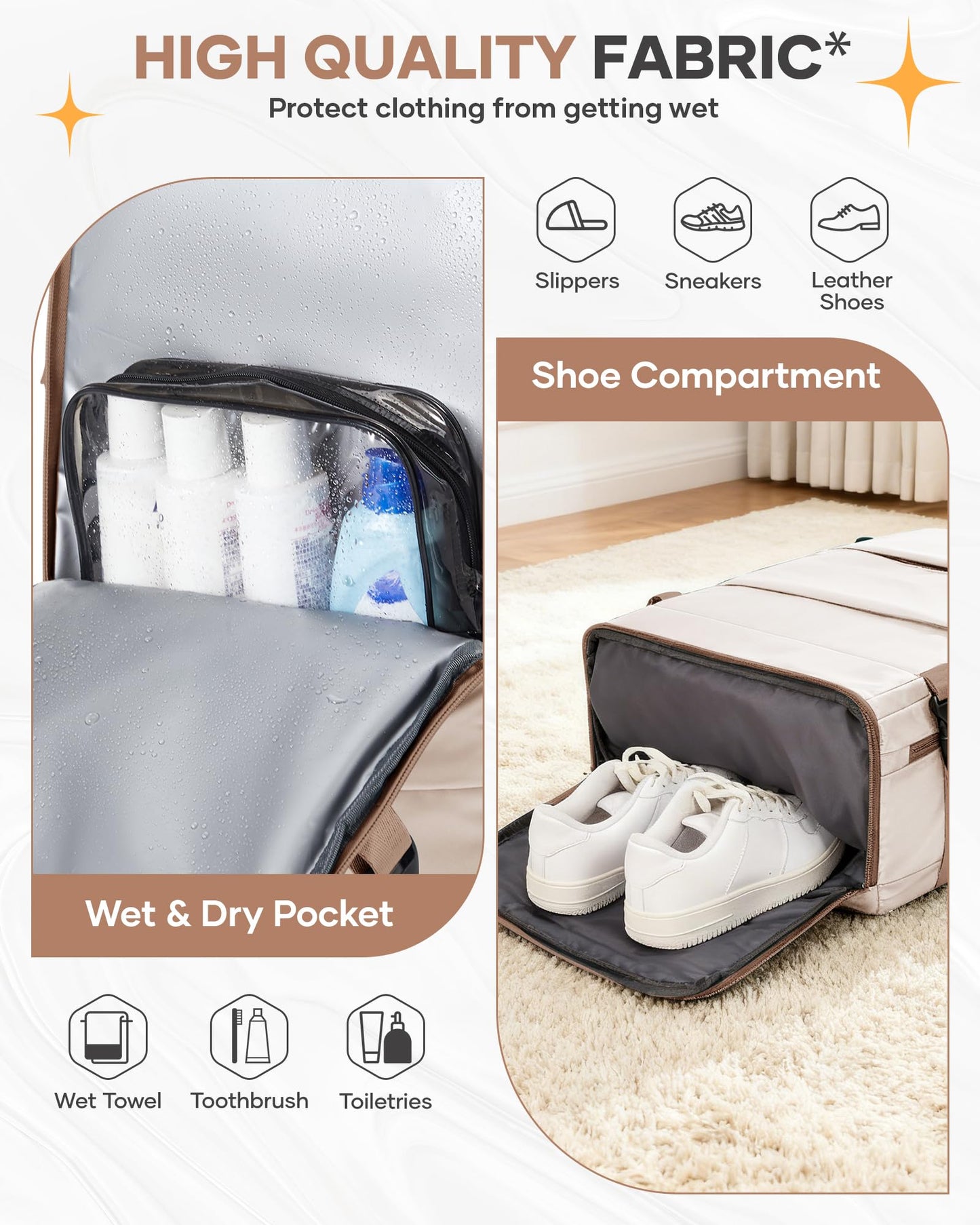 coofay Travel Backpack Carry on Flight Approved Mochila De Viaje Personal Item Backpack for Airlines Frontier Airlines Personal Item Bag Large Backpack for Travel Backpacks for Men Women Beige