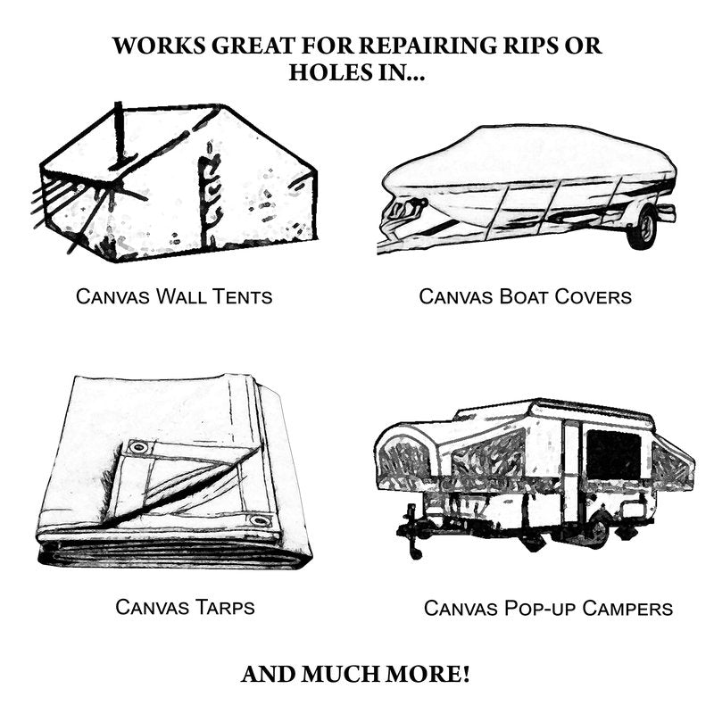 TrailMax Outdoor Canvas Patch Kit to Repair Pop-Up Campers, Canvas Tents, Boat Covers, Tarps | 2.75 SQ Feet of 15 oz Canvas & 6oz Bottle of TearMender Fabric Glue