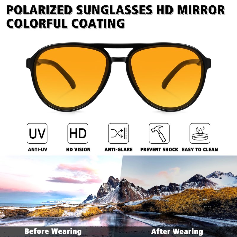 STORYCOAST Polarized Aviator Sunglasses for Men Women Classic Retro Aviators Sports Driving Running Sun Glasses 3Pack-Black+Tortoise Brown+Black Orange Yellow