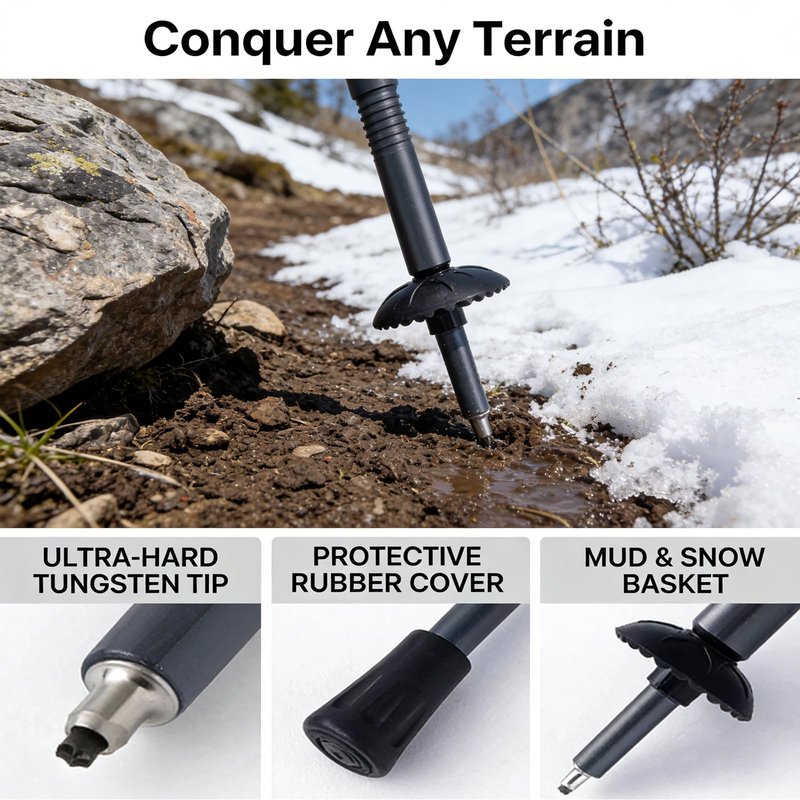 Trekking Pole Tactical Walking Stick, Multifunctional Lightweight Aluminum Collapsible Survival Hiking Pole with Storage Bag for Women Men Seniors Camping Backpacking (6-Section Gray Handle)